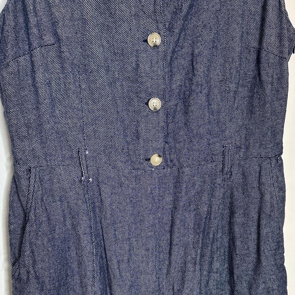 Liz Claiborne Linen Blue Midi Dress with Waist Tie - Picture 3 of 10